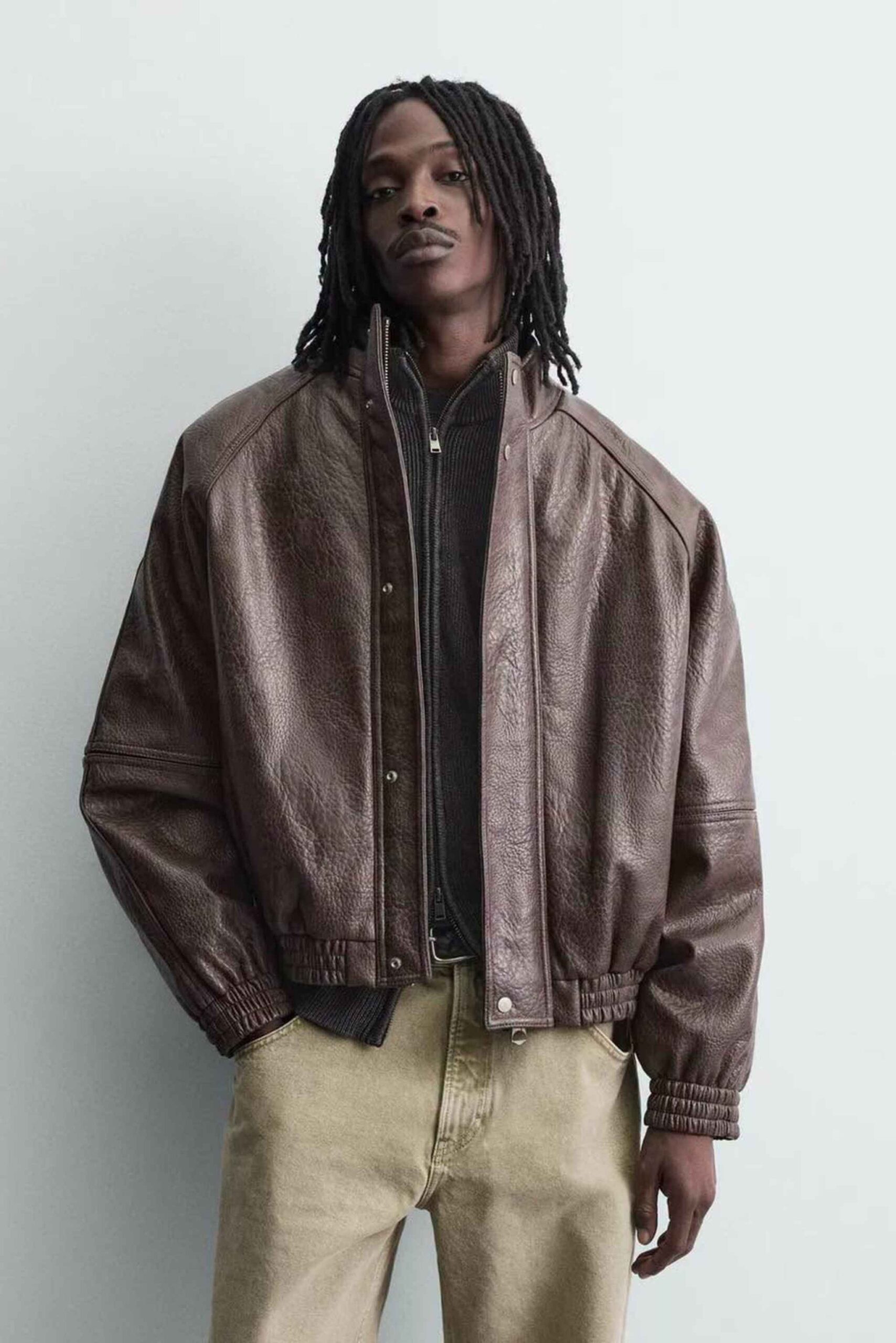 65 VESTE HOMME EFFET CUIR TEXTURÉ MARRON – Image 1